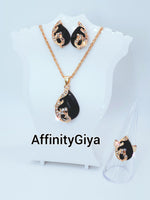 Load image into Gallery viewer, Black Red Gold and rhinestone studded Necklace Set
