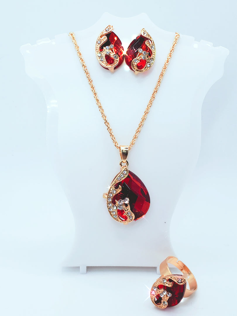 Black Red Gold and rhinestone studded Necklace Set