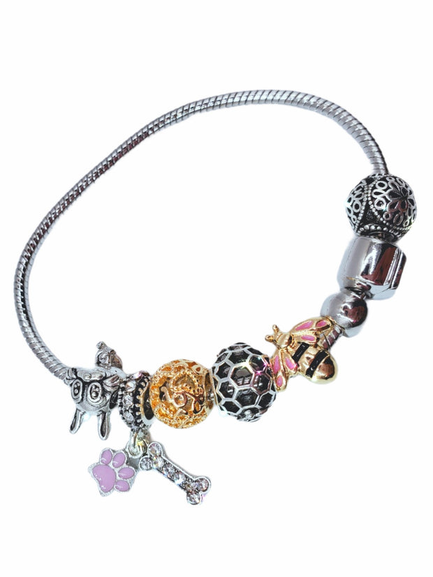 Bee, Bunny, Dog Bone & Bunny Paw Print Charm Bracelet - Affinity Giya