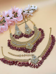 Anvi Pink Crystal Bridal Necklace Set