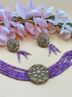 Load image into Gallery viewer, Lavender Polki Indian Choker Set
