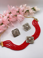 Load image into Gallery viewer, Red traditional choker necklace online india
