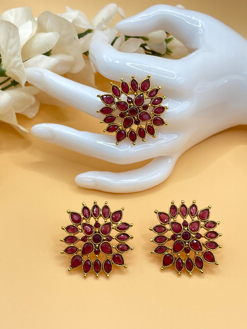 Rosy Ring Earring Set