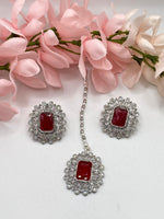 Load image into Gallery viewer, Polki Silver ruby Tikka set for little girls
