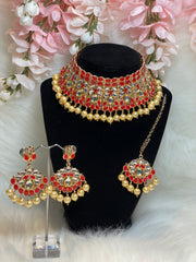 Traditional Gold Pearl Choker Necklace Set for Women