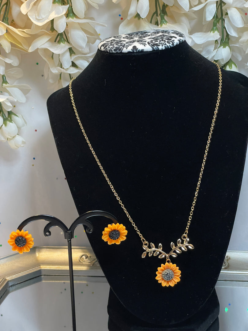 Sunflower Necklace Earrings Set