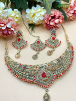 Load image into Gallery viewer, Deepa’s Golden Necklace Set In antique Gold Platted