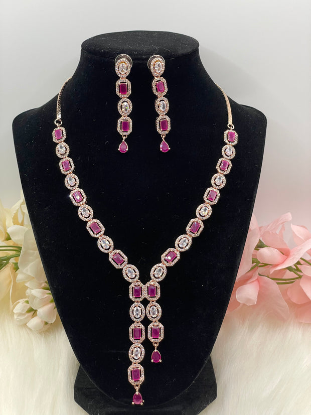 Nikas American Diamond RoseGold Necklace Set
