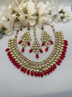 Load image into Gallery viewer, Red kundan Necklace Tikka Earring Set..