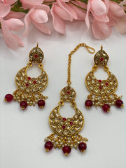 Gold with pearl Tikka Earring Set