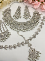 Load image into Gallery viewer, White pearl silver indian bridal jewellery sets

