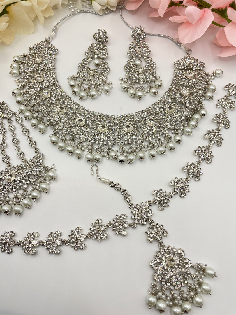 White pearl silver indian bridal jewellery sets