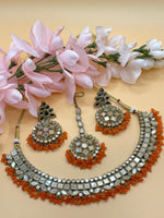Load image into Gallery viewer, Red Kanchan Mirrror Necklace Set

