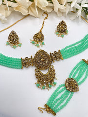 Lime green Arshi Crystal beads Indian Choker Set