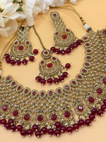 Load image into Gallery viewer, Maroon Bridal Polki Indian Necklace Set