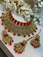 Load image into Gallery viewer, Red kundan choker set heavy indian jewellry