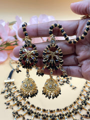 Shalus Black Beads With Gold Choker Set