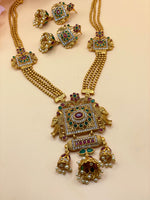 Load image into Gallery viewer, Satrangi Temple( Jewerly) Mala With Earrings antique Gold Polish
