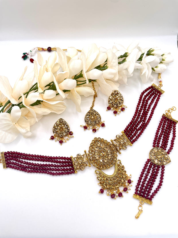 Arshi Crystal beads Indian Choker Set