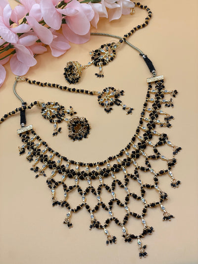 Shalus Black Beads With Gold Choker Set