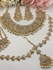 Gold necklace and white pearl indian jewellery set bridal