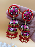 Load image into Gallery viewer, Red Meenakari Choker With Tikka Earring Passa Set
