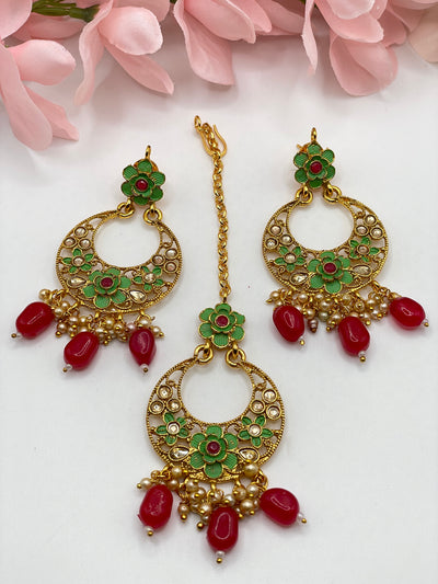 Green Red Tikka Earring Set