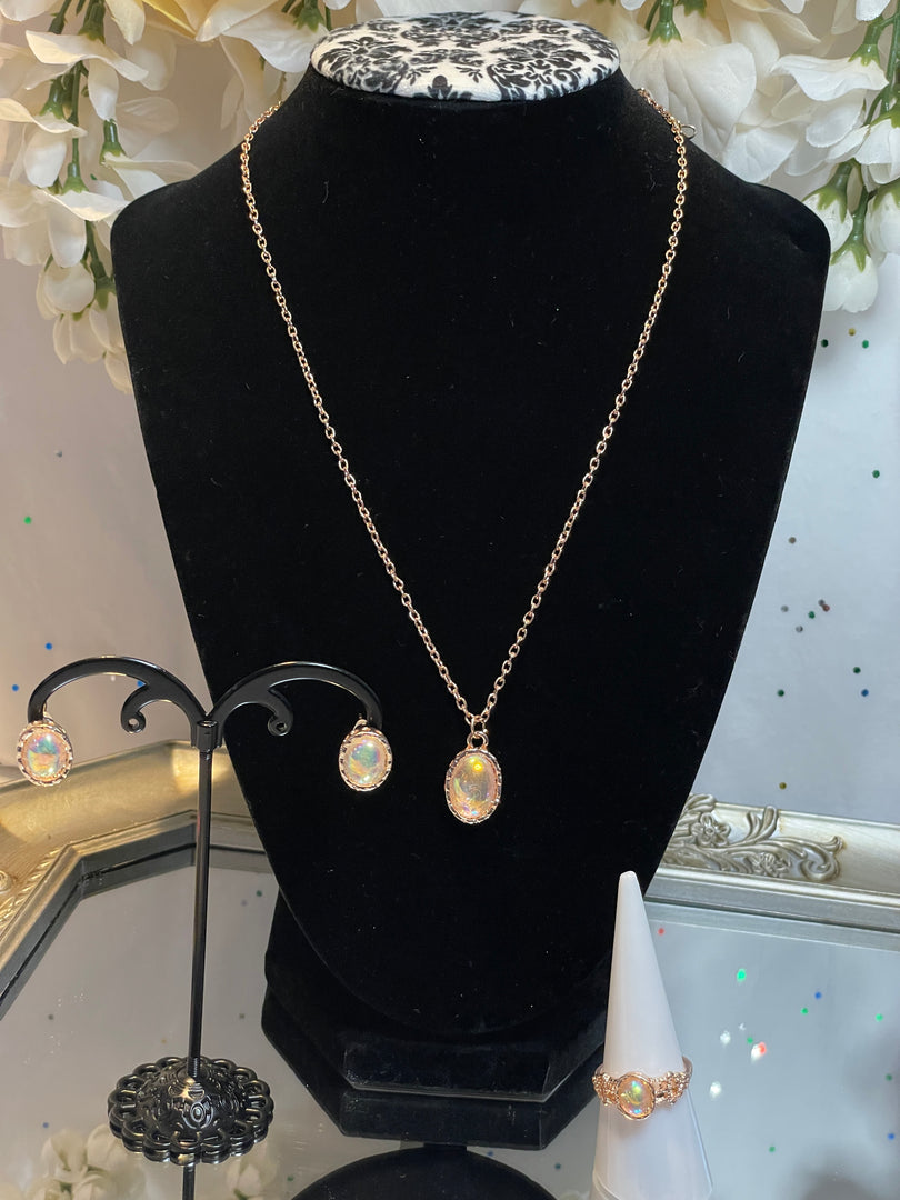 Faux Pearl Necklace, Earring and Ring Set