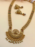 Load image into Gallery viewer, Satrangi Temple( Jewerly) Mala With Earrings antique Gold Polish
