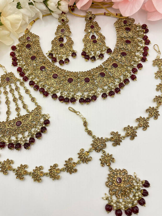 Red, maroon indian bridal set jewellery 