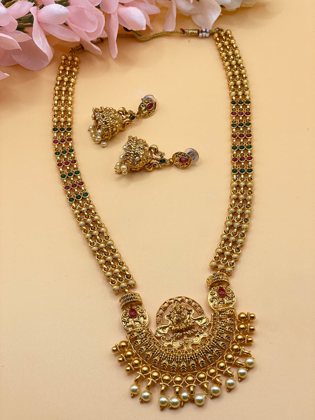 Satrangi Temple( Jewerly) Mala With Earrings Gold Platted
