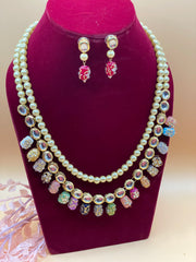 Meena Kundan Jewellery Drop Multicolor Mala Set