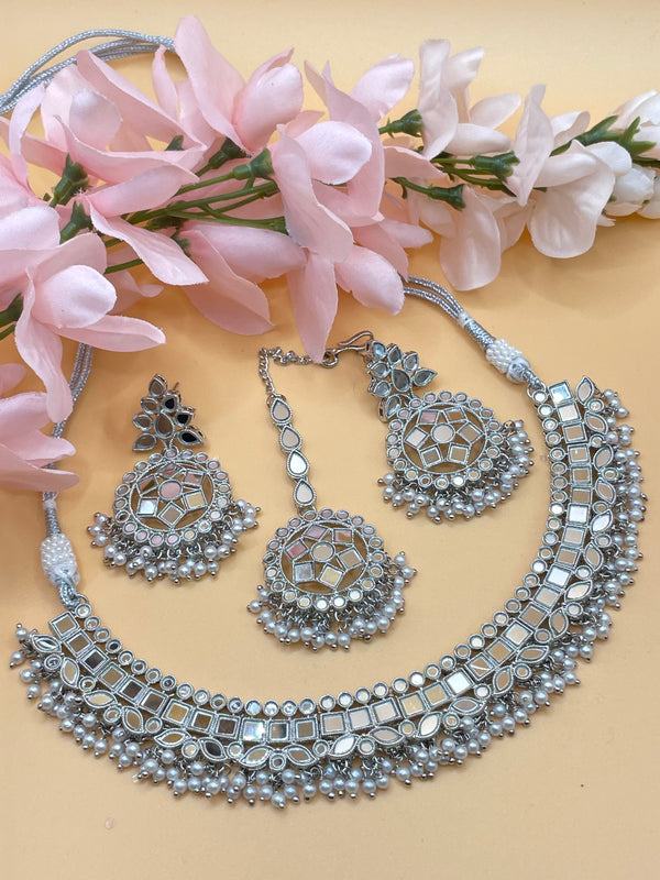 Silver Kanchan Mirrror Necklace Set