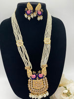 Load image into Gallery viewer, Yellow gold peacock mala set. Light weight, heavy indian jewelry, tradional indian jewelry 
