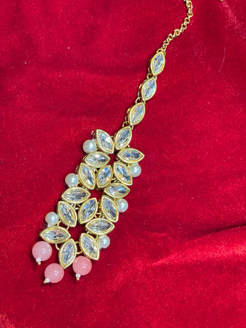 Netra Light Peach Color  white pearl Necklace Set