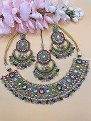 Kiran Glass Polki Indian Necklace Set