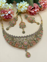 Load image into Gallery viewer, Deepa’s Golden Necklace Set In antique Gold Platted