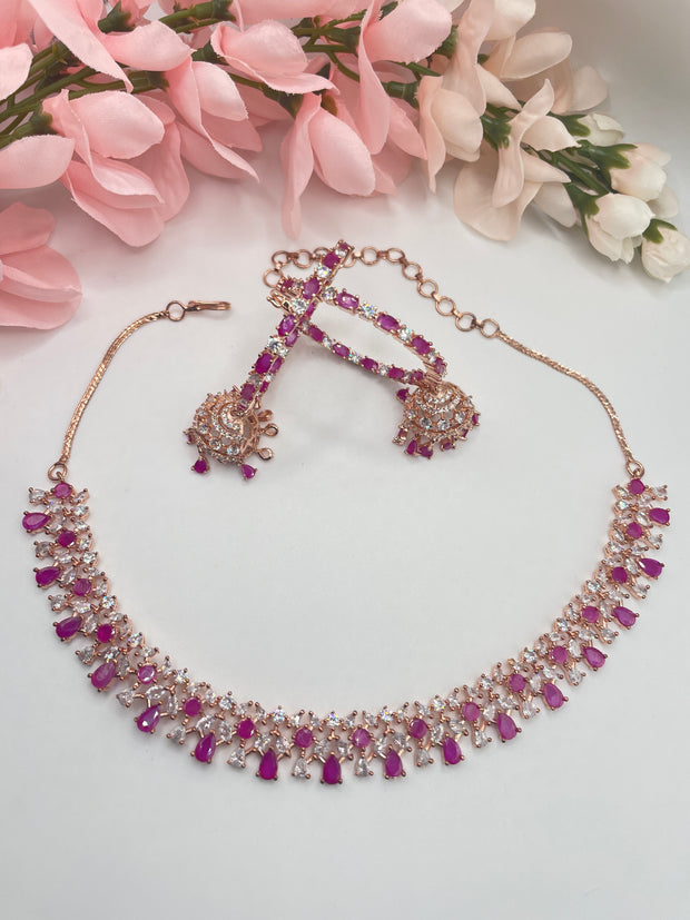 Shifa RoseGold American Diamond Necklace Set