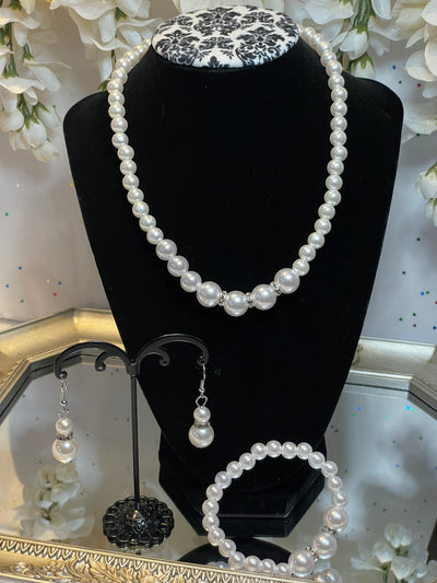 Faux Pearl Necklace and Earrings Set