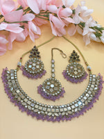 Load image into Gallery viewer, Pink Kanchan Mirrror Necklace Set
