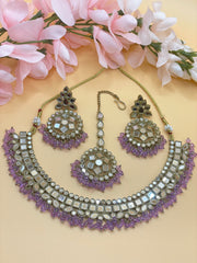 Pink Kanchan Mirrror Necklace Set