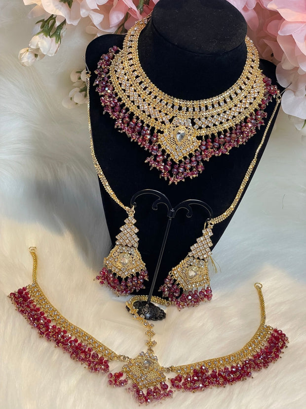 Anvi Pink Crystal Bridal Necklace Set