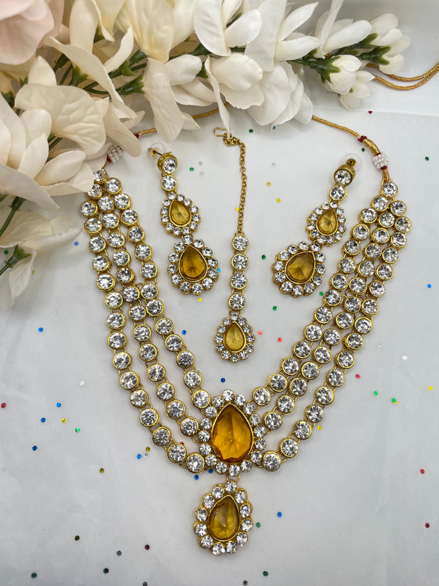 Yellow Glass stone indian Necklace Set for indian weddings