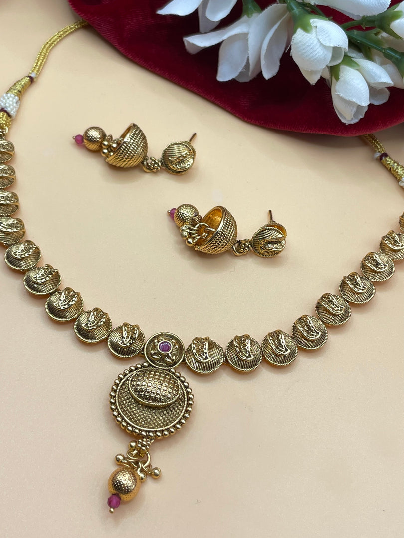 Brahmi matte gold  Necklace Set