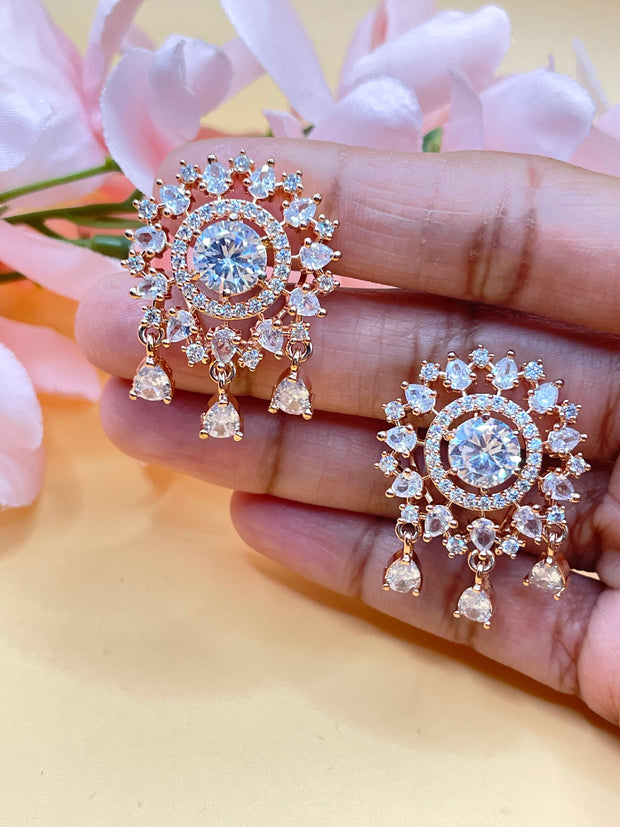 rose gold round diamond earrings