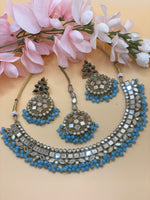 Load image into Gallery viewer, Blue Kanchan Mirrror Necklace Set
