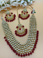 Load image into Gallery viewer, Red Kundan Long Necklace Set