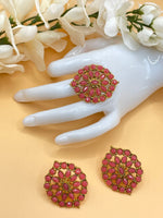 Load image into Gallery viewer, गुलाबी अंगूठी बाली सेट
