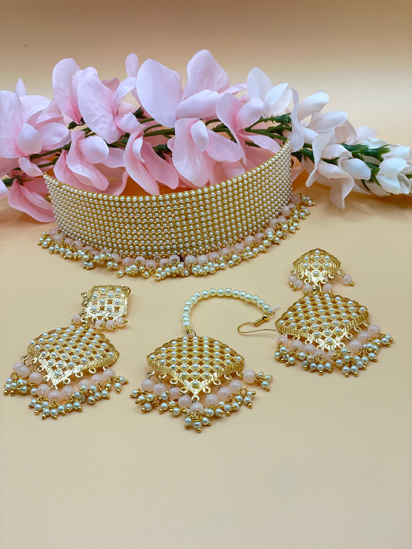 Amba loads of pearls Choker with tikka earring set