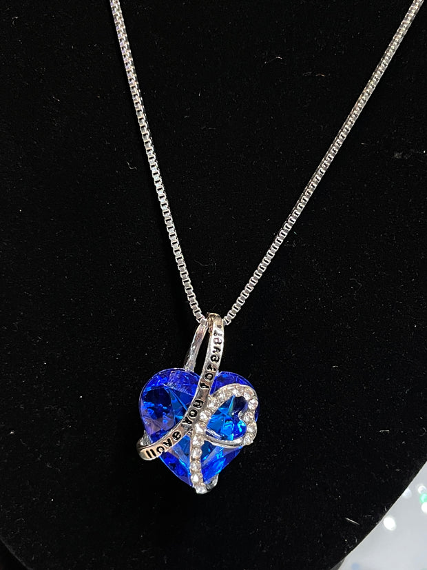 Deep Blue Crystal Heart Rhinestone Necklace